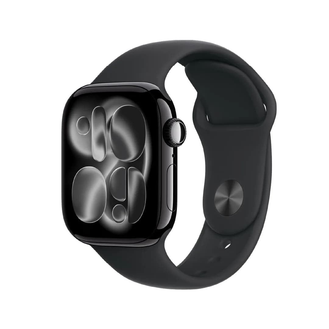 ساعة آبل واتش سيريس 11 - GPS - مقاس 42 ملم - بهيكل من الألومنيوم بلون Jet Black مع سوار رياضي أسود مقاس M/L