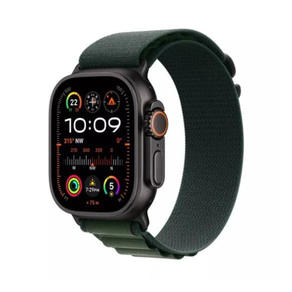 Apple Watch Ultra 2 (2024) - 49mm - GPS + Cellular - Black Titanium Case - Alpine Loop - L | Dark Green