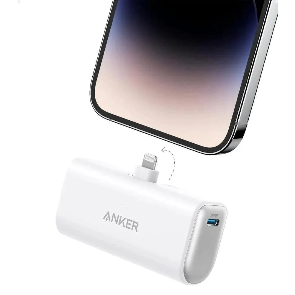 بطارية متنقلة Anker بسعة 5000mAh مع موصل Lightning معتمد MFI وقابل للطي | أبيض