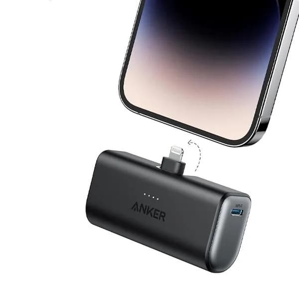 باور بانك Anker Nano بسعة 5000 مللي أمبير مع موصل لايتنينغ قابل للطوي ( 12W ) معتمد من MFi | أسود