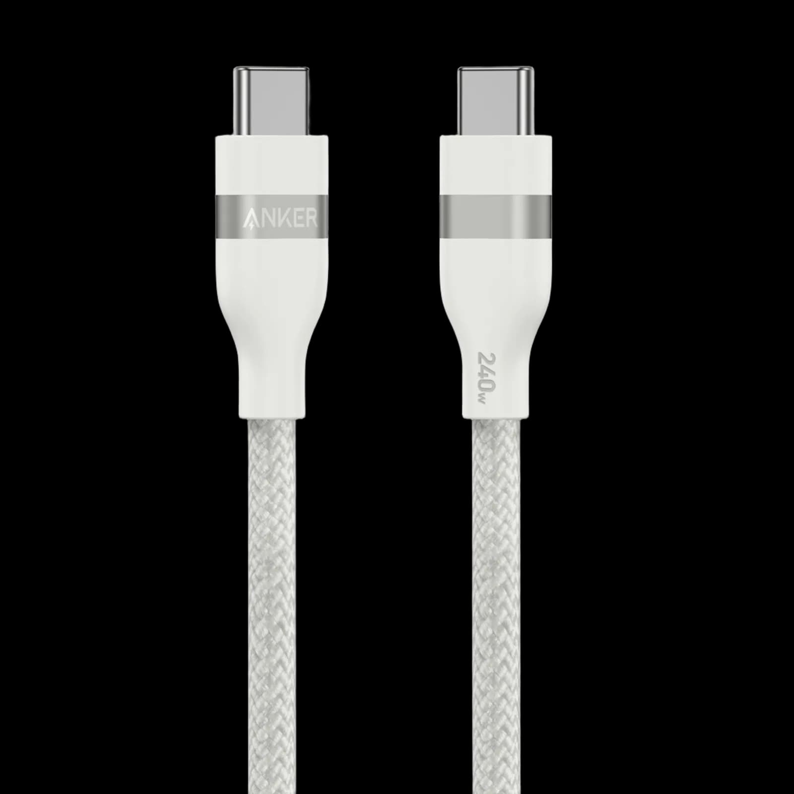 Anker USB-C to USB-C Cable 240W – Upcycled Braided, 0.9m (3ft), Fast Charging | White