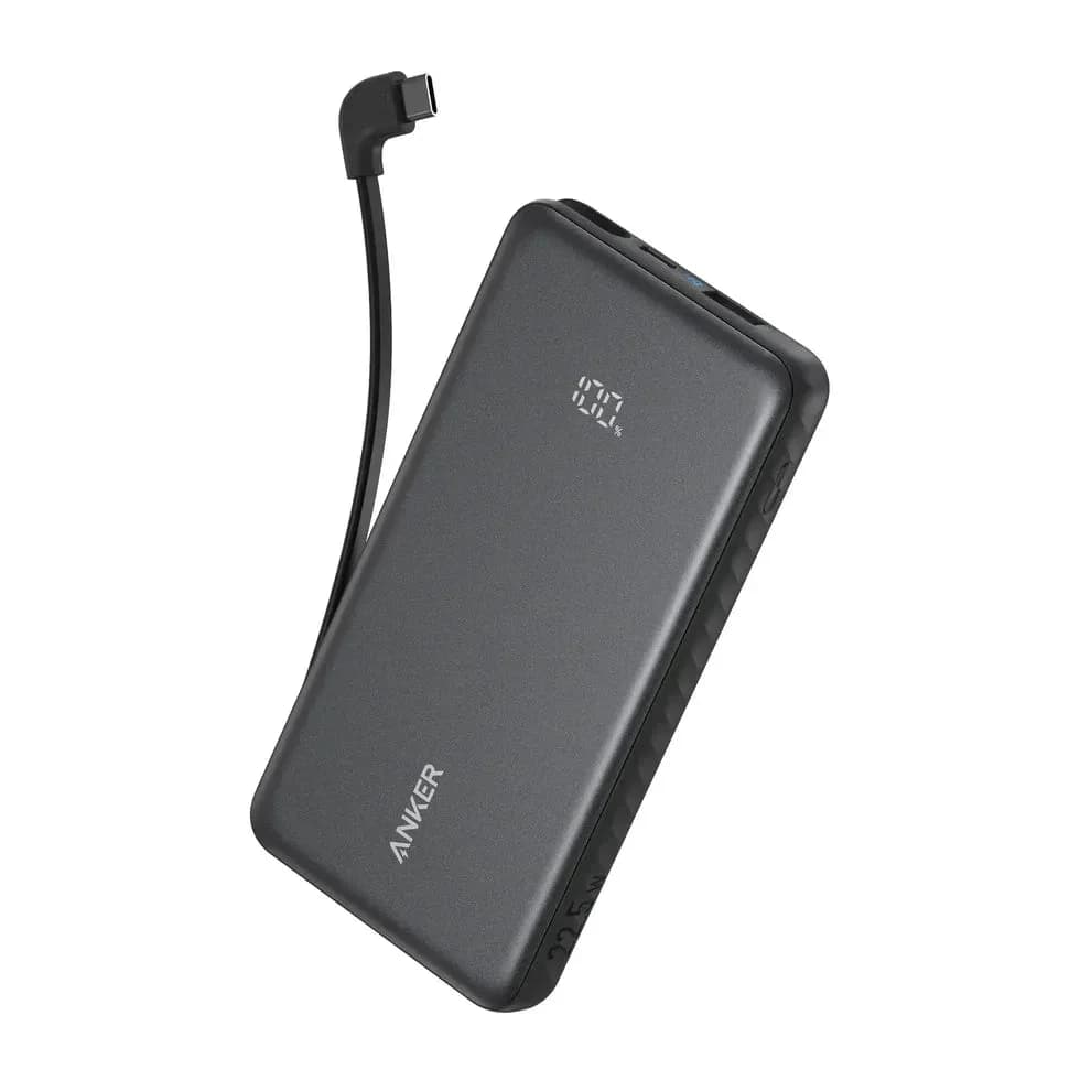 Anker Zolo Power Bank 10,000mAh – 22.5W Fast Charging with Built-In USB-C Cable | Black