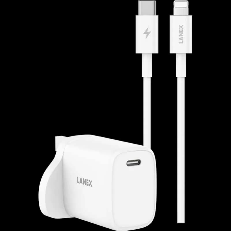 LANEX LC50UCL 20W UK Fast Charger Kit with Type-C to Lightning Cable | White