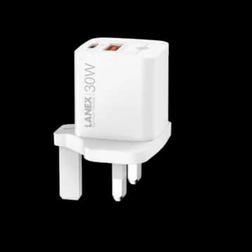 LANEX LC65U 30W GaN Fast Charger (USB-C + USB-A) UK Plug | White