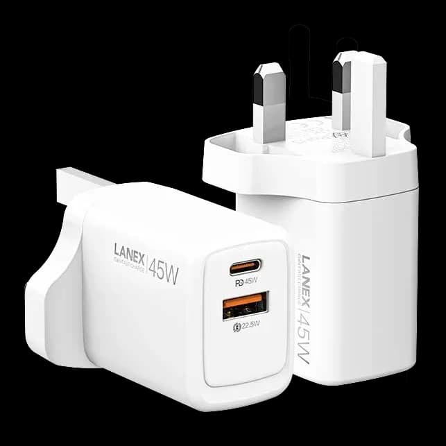 LANEX LC66U 45W GaN Fast Charger (USB-C + USB-A) UK Plug | White