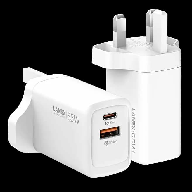 LANEX LC59U 65W GaN Fast Charger (USB-C + USB-A) UK Plug | White