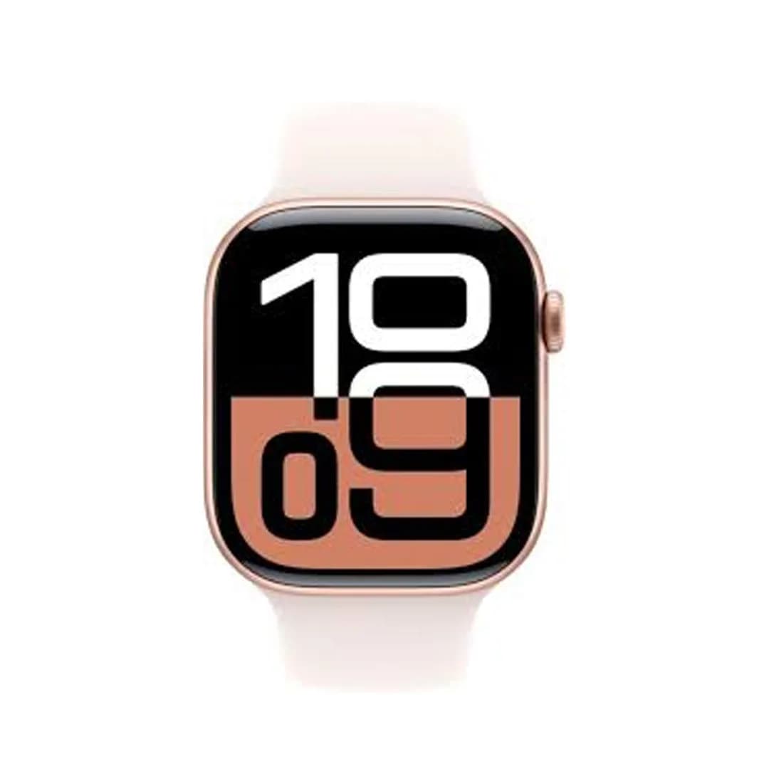 ساعة Apple Watch Series 10 - GPS - مقاس 46 ملم | بهيكل من الألومنيوم بلون وردي ذهبي مع سوار رياضي وردي فاتح مقاس M/L - صورة 2