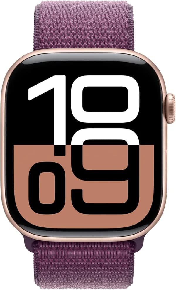 ساعة Apple Watch Series 10 - GPS - مقاس 46 ملم |بهيكل من الألومنيوم باللون الذهبي الوردي مع حزام رياضي باللون الأرجواني - صورة 2