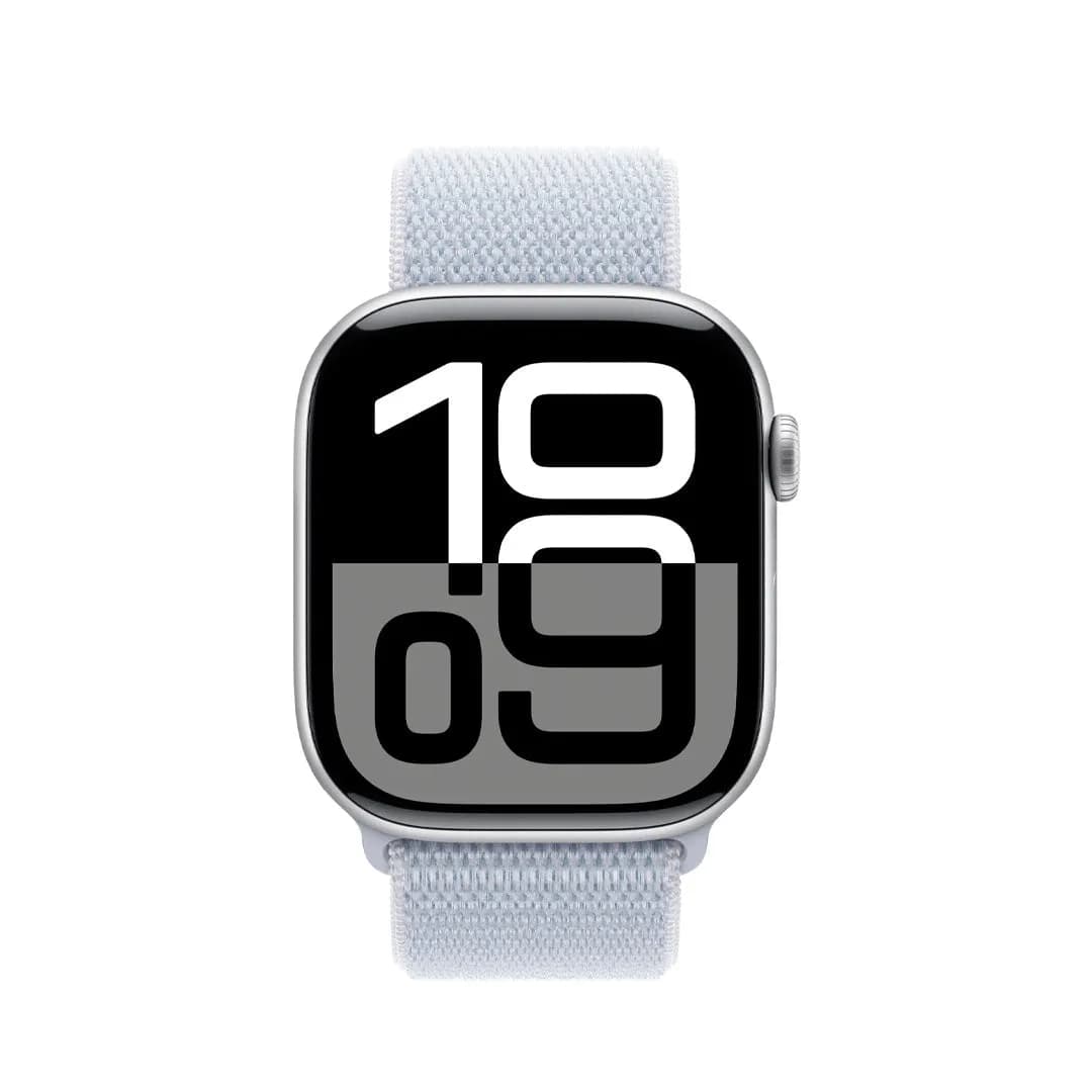 ساعة Apple Watch Series 10 - GPS - مقاس 46 ملم | بهيكل من الألومنيوم بلون فضي مع سوار رياضي سحابي ازرق - صورة 2