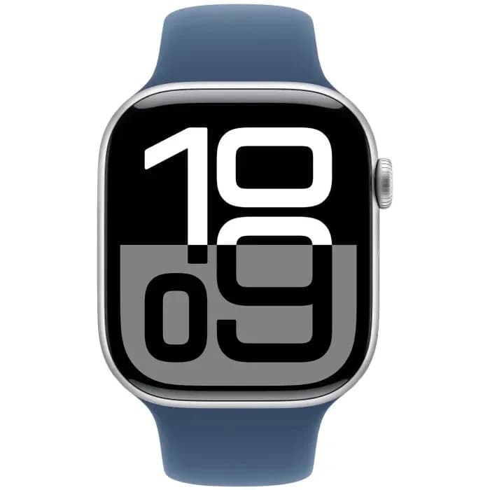 ساعة Apple Watch Series 10 - GPS - مقاس 46 ملم | بهيكل من الألومنيوم بلون فضي مع سوار رياضي جينز مقاس M/L - صورة 2