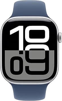 ساعة Apple Watch Series 10 - GPS + Cellular - مقاس 46 ملم - بهيكل من الألومنيوم الفضي مع سوار رياضي بلون Denim مقاس M/L - صورة 2
