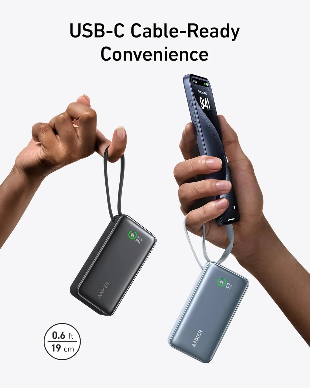 Anker 30W Fast Charging 10000 mAh Built-in USB-C Cable | Black - Image 2