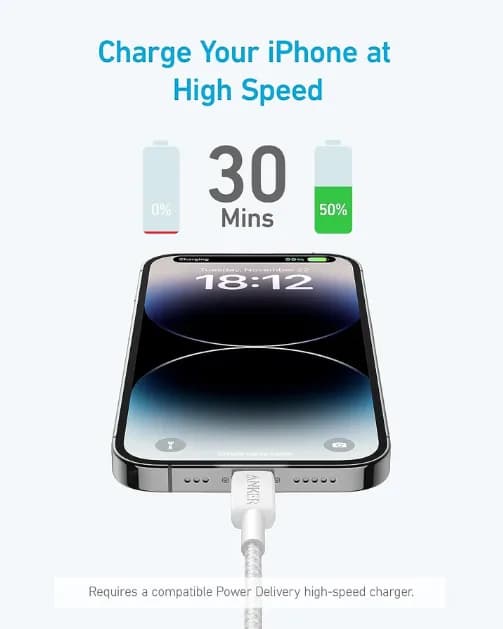 كيبل أنكر 322 من نوع USB-C إلى Lightning مضفر بطول 6 قدم - صورة 2
