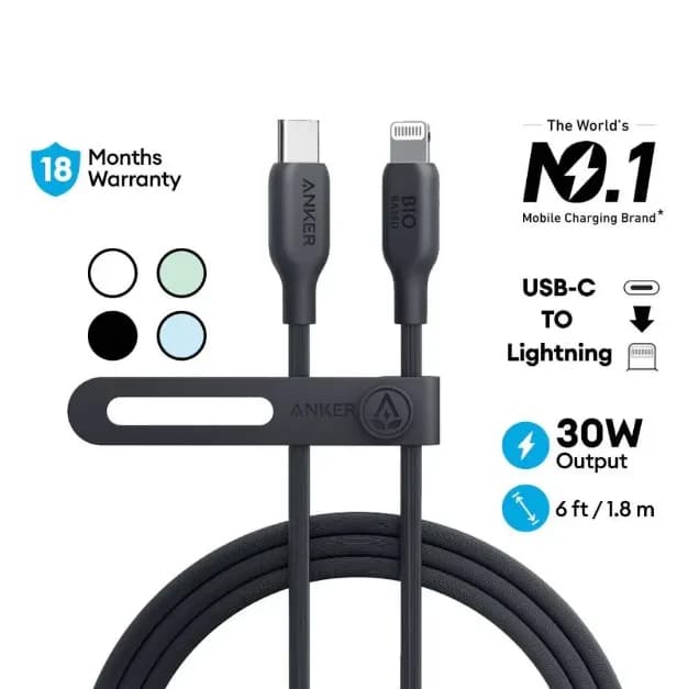Anker 542 USB-C To Lightning Cable (Bio Based 6ft) | Black - Image 2