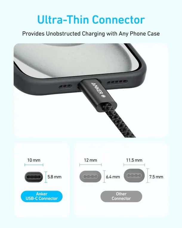 Zolo كيبل USB-C إلى USB-C من أنكر بقدرة 240 واط  0.9 متر| أسود - صورة 2
