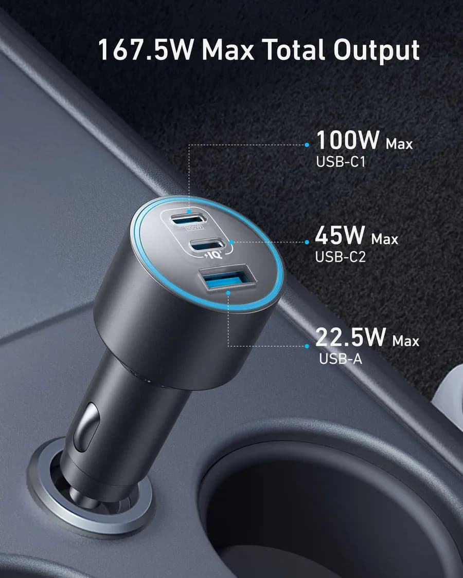 Anker Car Charger (167.5W, 3 Ports) with cable bundle | Gray - Image 2