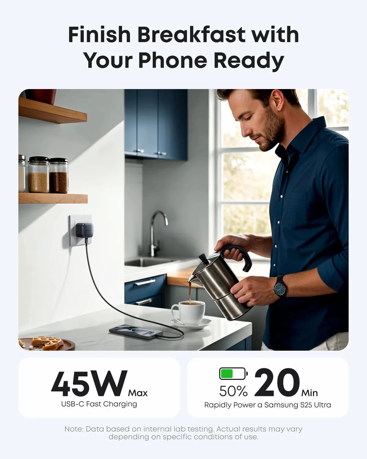 شاحن ANKER Nano بقدرة 45 واط – شحن سريع مع كابل USB-C إلى USB-C | أسود - صورة 2