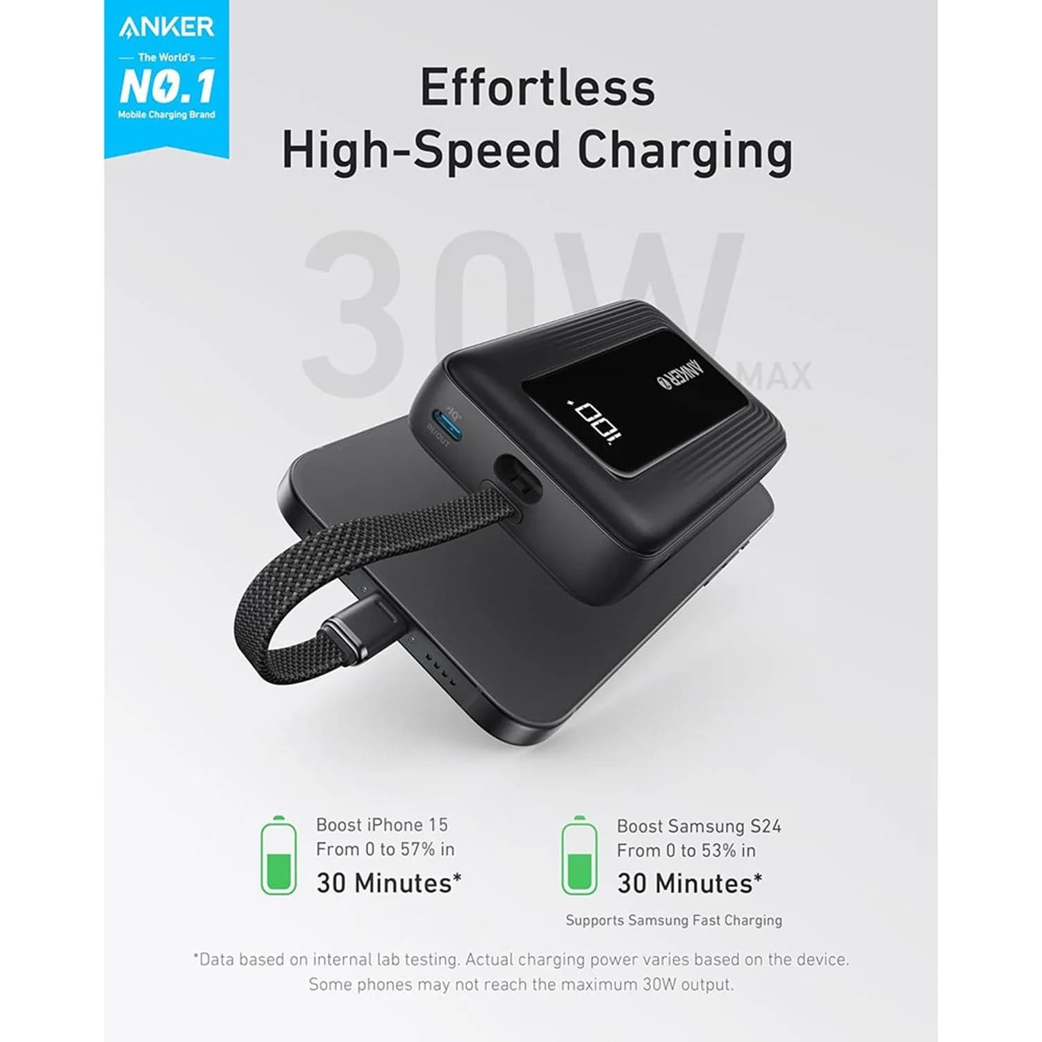 Anker Zolo 10000mAh 30W Power Bank Portable Charger with Built-in USB C Cable - Image 2