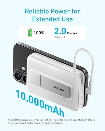 Anker Zolo Magnetic Power Bank 10000mAh MagSafe Wireless Charger 30W with Built-in USB-C Cable & Adjustable Stand for iPhone 16/15 Series & AirPods | Black - Image 2