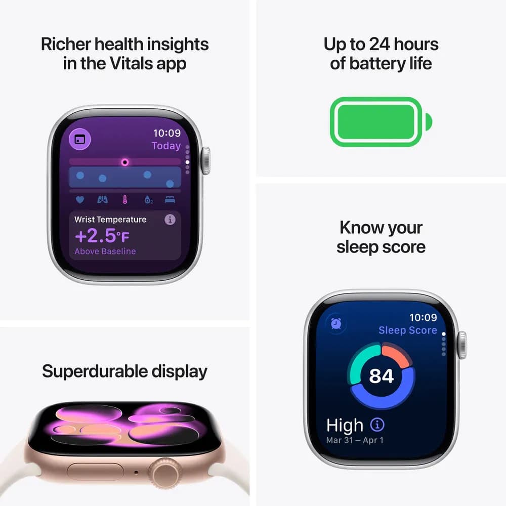 Apple Watch Series 11 GPS 46mm Silver Aluminium Case with Purple Fog Sport Band - M/L - Image 3