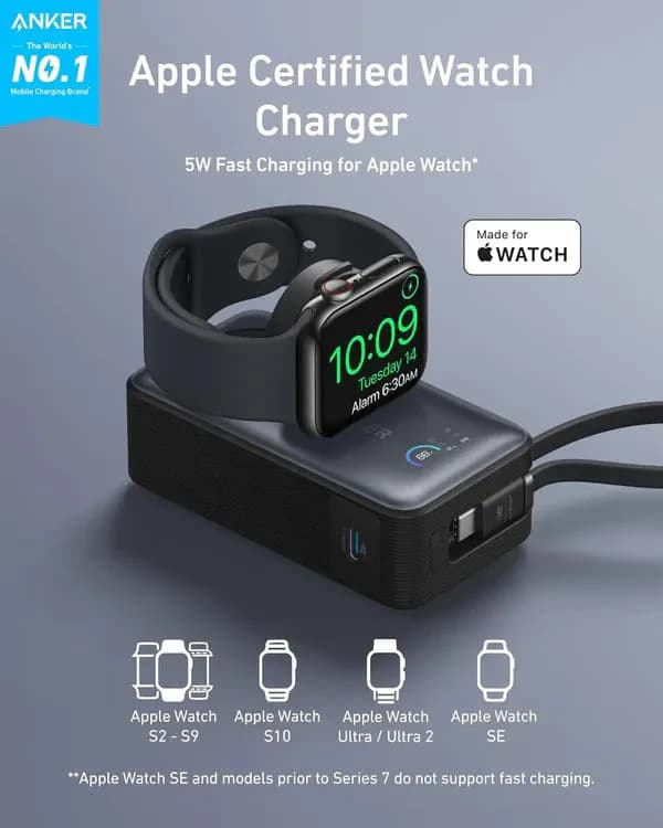 Anker MagGo Power Bank (10K, 35W, For Apple Watch, Built-In USB-C | Black - Image 3