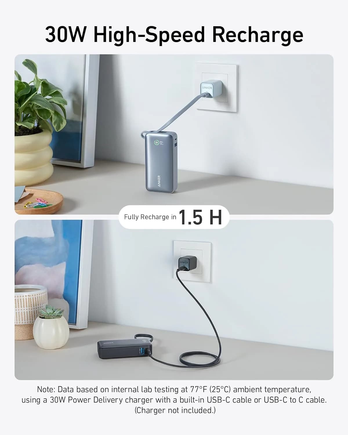 Anker 30W Fast Charging 10000 mAh Built-in USB-C Cable | Black - Image 3