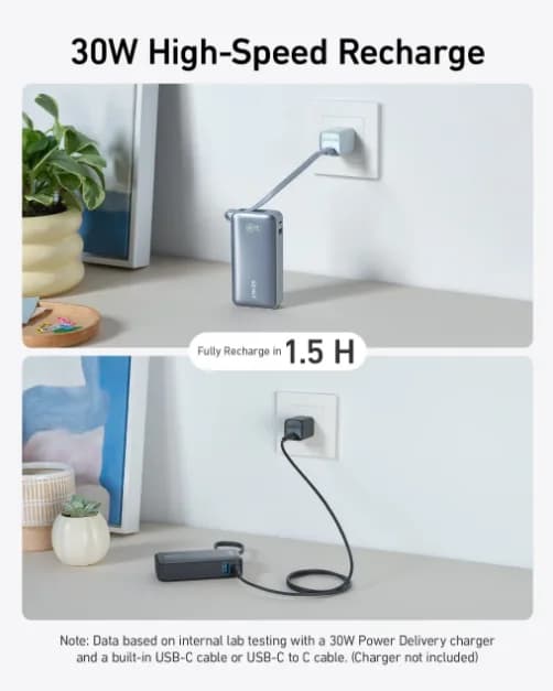Anker Power Bank 30W Fast Charging 10000 mAh Built-in USB-C Cable | Blue - Image 3