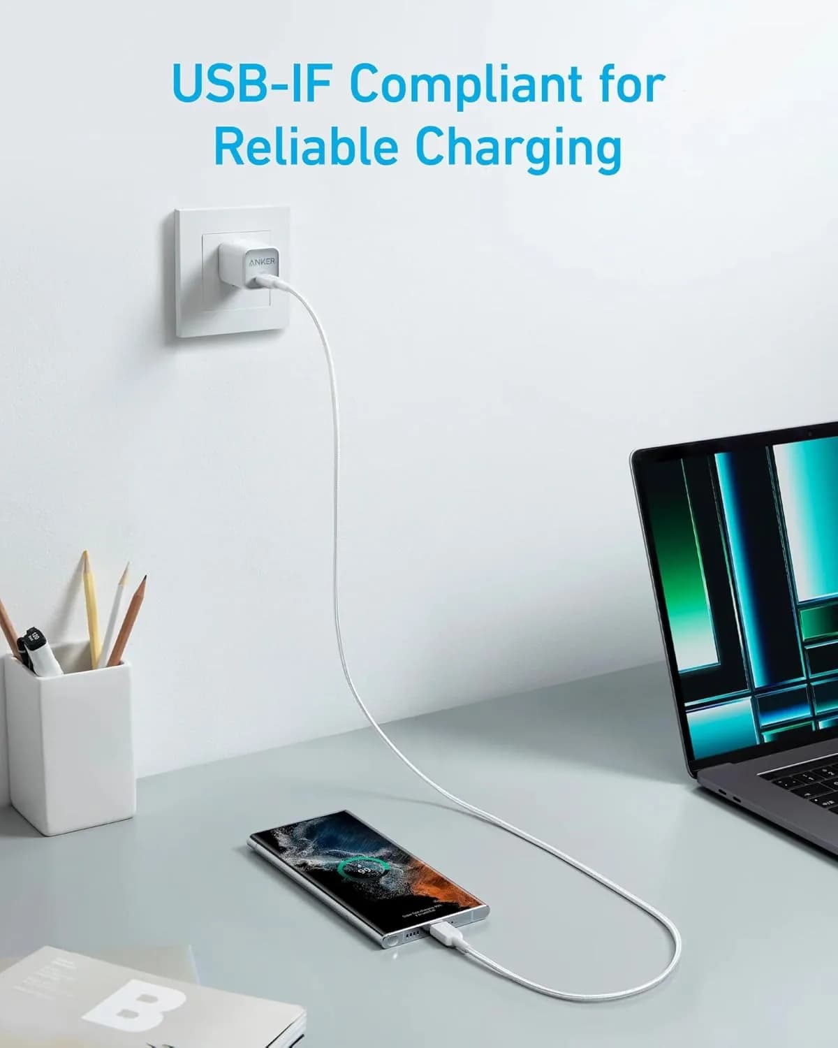 Anker 322 USB -C TO USB -C cable (3ft Braided) | White - Image 3