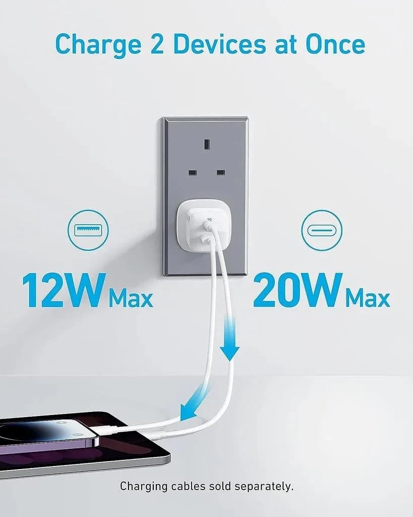 شاحن أنكر 323 بقدرة 33 واط مع كابل 310 USB-C إلى Lightning | أبيض - صورة 3