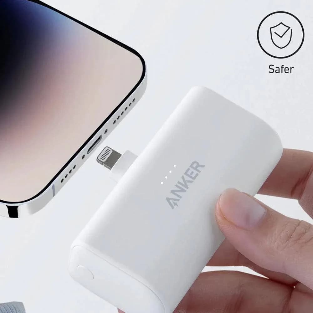 بطارية متنقلة Anker بسعة 5000mAh مع موصل Lightning معتمد MFI وقابل للطي | أبيض - صورة 3