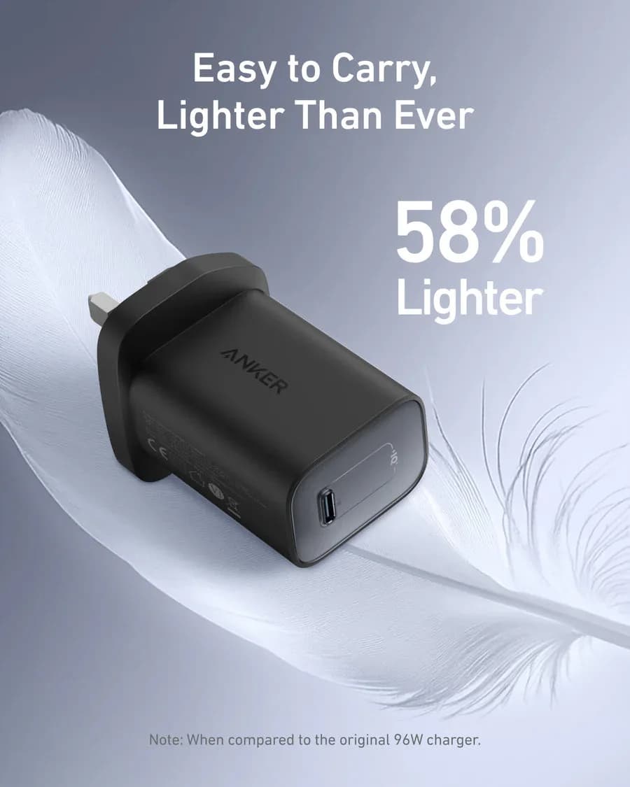 شاحن أنكر نانو 100 واط مع كيبل USB-C بطول 1.8 متر (6 قدم) | شحن فائق السرعة | ActiveShield™ 2.0 | أسود - صورة 3