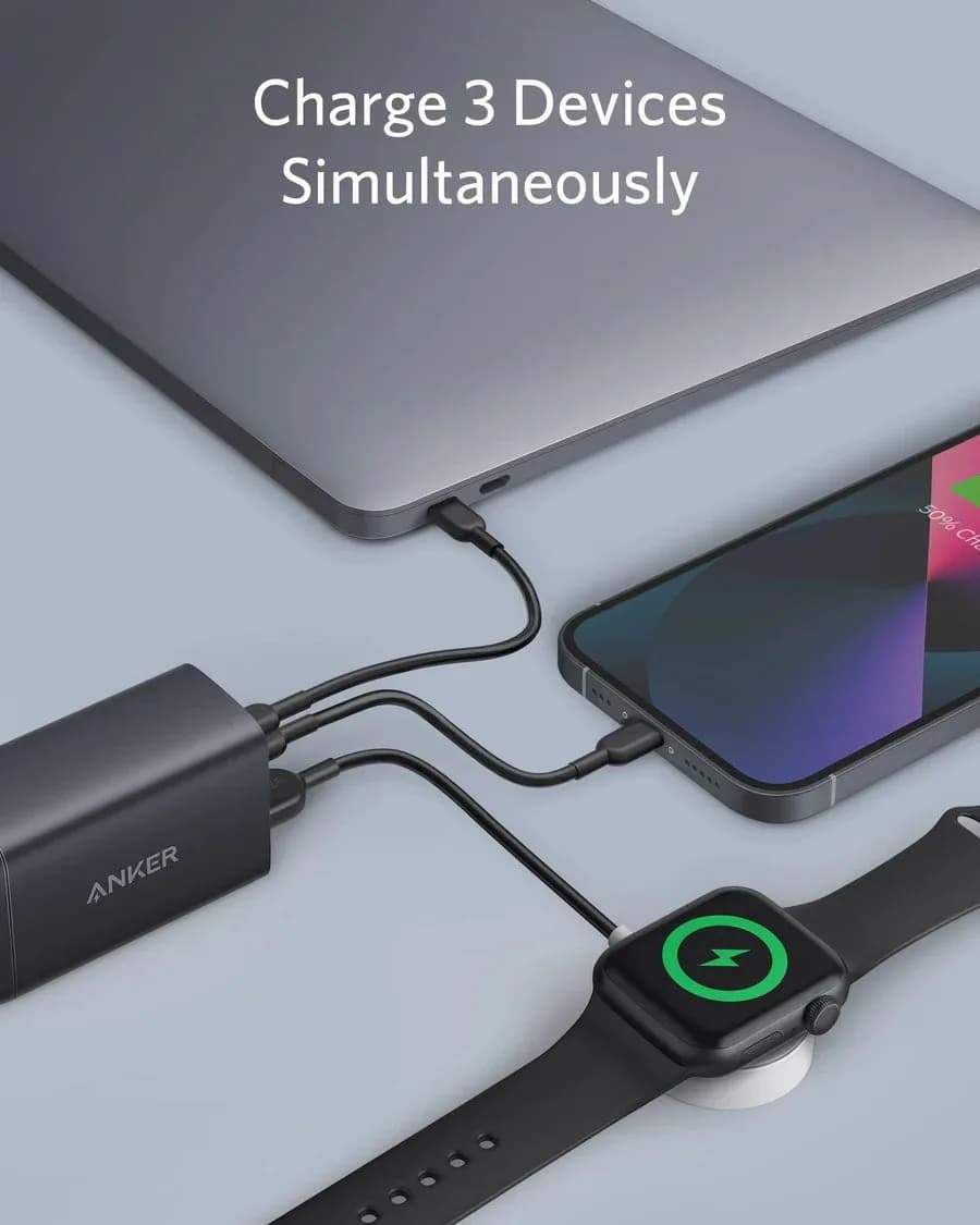 شاحن أنكر PowerPort III بقدرة 65 واط، 3 منافذ | شحن سريع USB-C و USB-A | تقنية PowerIQ 3.0 | أسود - صورة 3