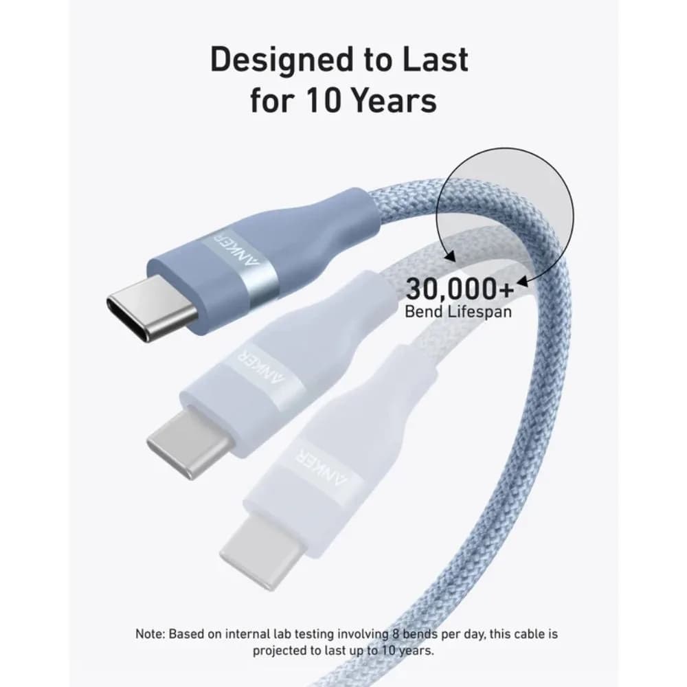 Anker USB-C to USB-C Cable 240W – Upcycled Braided, 0.9m (3ft), Fast Charging | Blue - Image 3