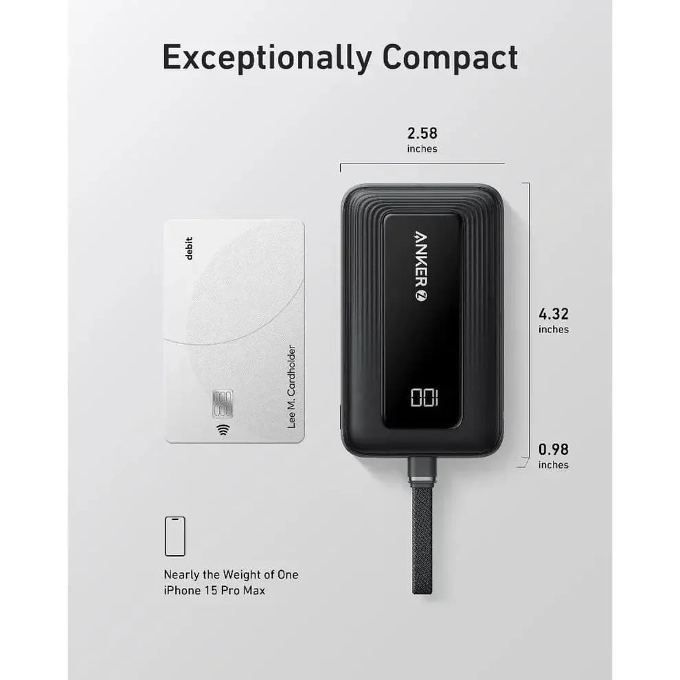 Anker Zolo 10000mAh 30W Power Bank Portable Charger with Built-in USB C Cable - Image 3