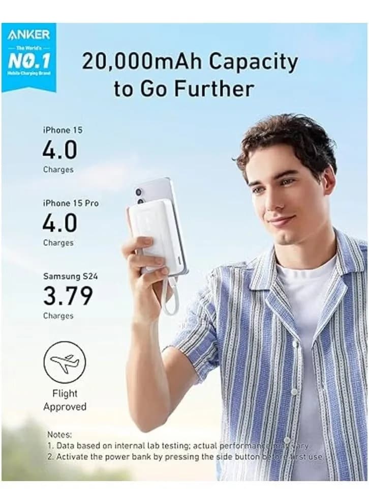 Anker Zolo Power Bank (20,000mAh) with Built-in USB-C Cable | White - Image 3