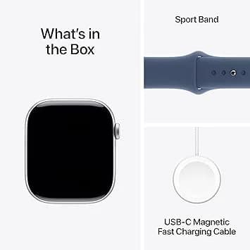 ساعة Apple Watch Series 10 - GPS + Cellular - مقاس 46 ملم - بهيكل من الألومنيوم الفضي مع سوار رياضي بلون Denim مقاس M/L - صورة 4