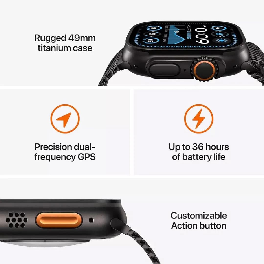 Apple Watch Ultra 2 (2024) - 49mm - GPS + Cellular - Black Titanium Case - Trail Loop - S/M | Black - Image 4