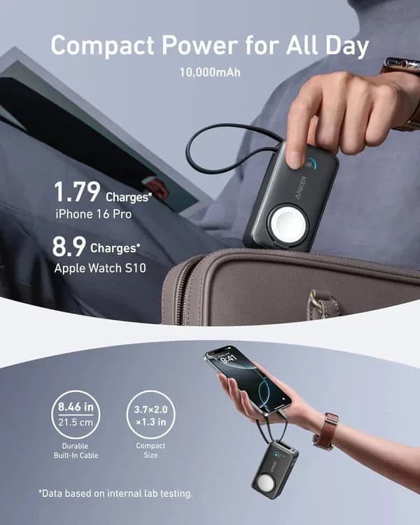 Anker MagGo Power Bank (10K, 35W, For Apple Watch, Built-In USB-C | Black - Image 4