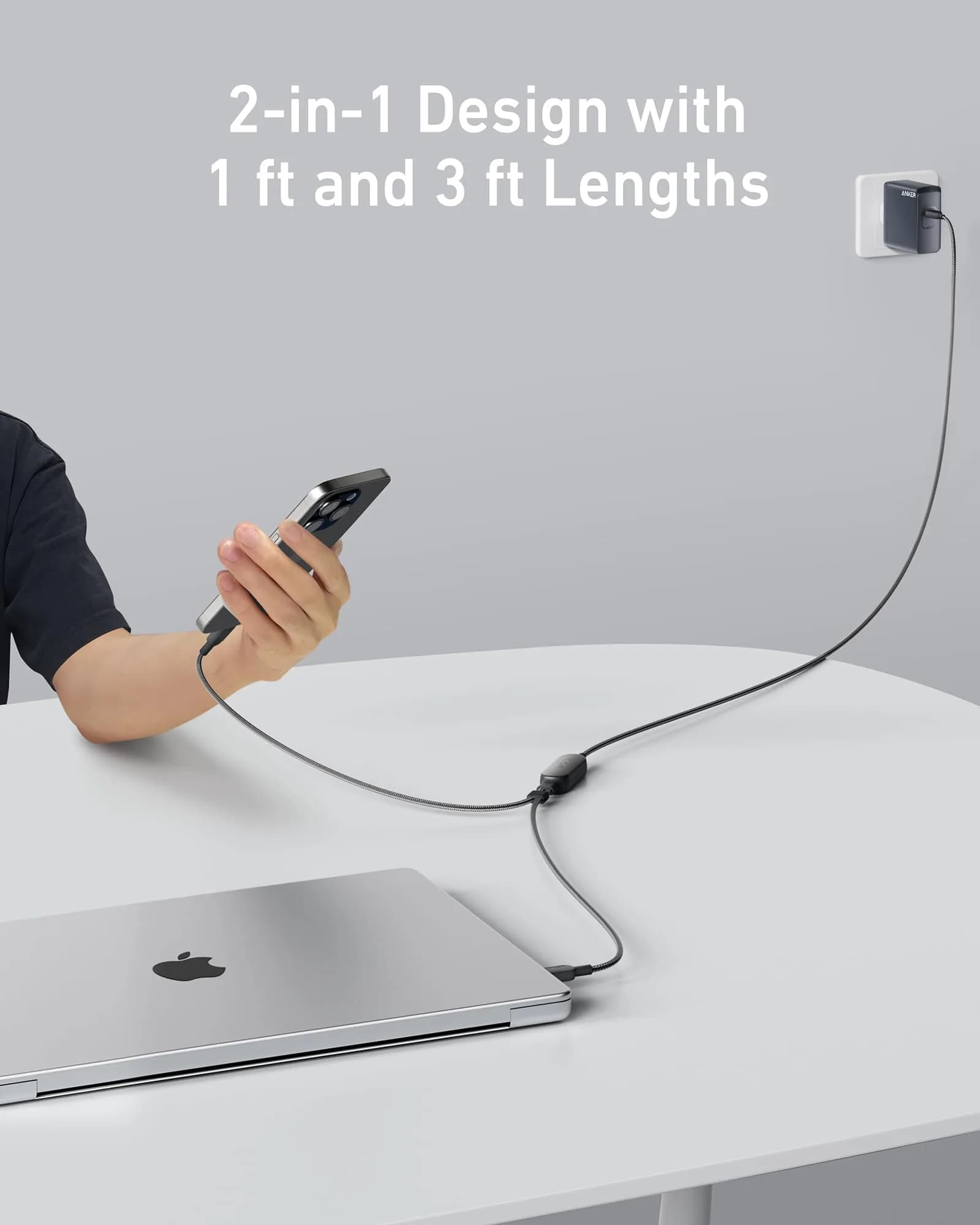 كيبل 2 في 1 USB-C إلى USB-C بطول 4 أقدام/1.2 متر 140 واط من Anker | أسود - صورة 4