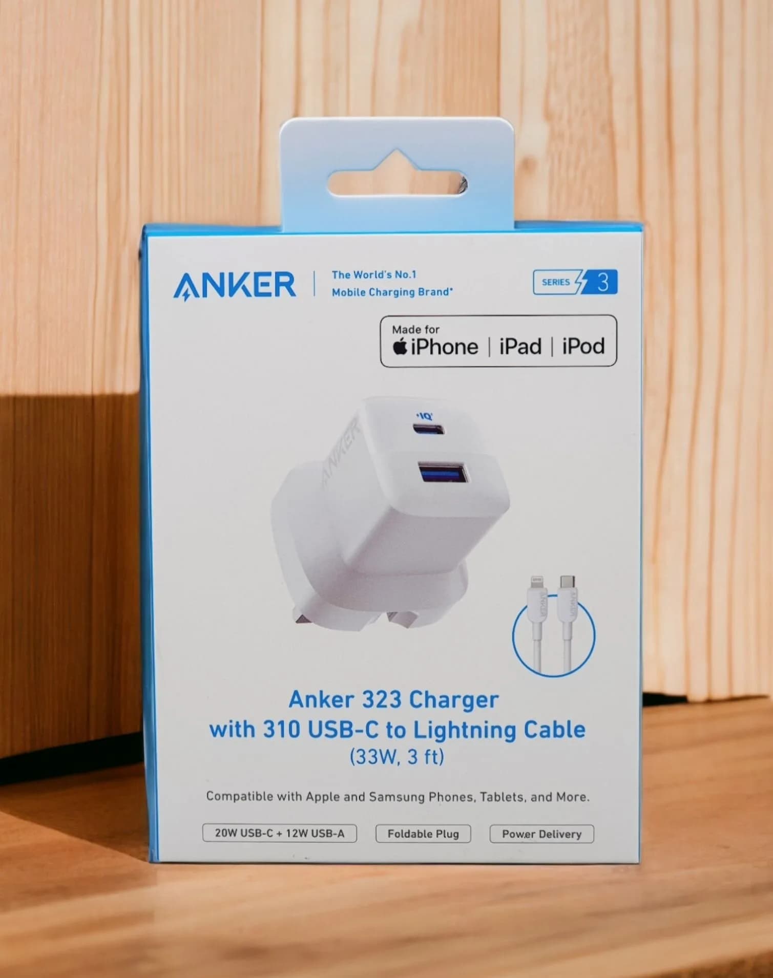 شاحن أنكر 323 بقدرة 33 واط مع كابل 310 USB-C إلى Lightning | أبيض - صورة 4