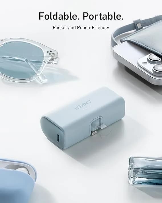 بطارية متنقلة Anker بسعة 5000mAh مع موصل Lightning معتمد MFI وقابل للطي | أبيض - صورة 4