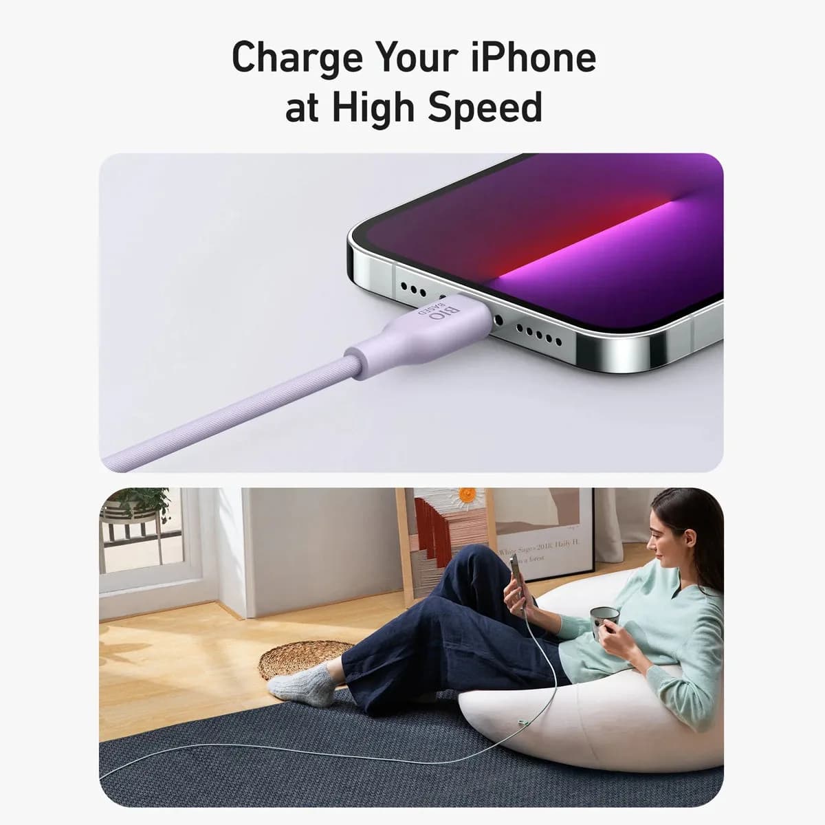 كيبل أنكر 542 من USB-C إلى Lightning مصنوع من مواد طبيعية 1.8 متر | بنفسجي - صورة 4