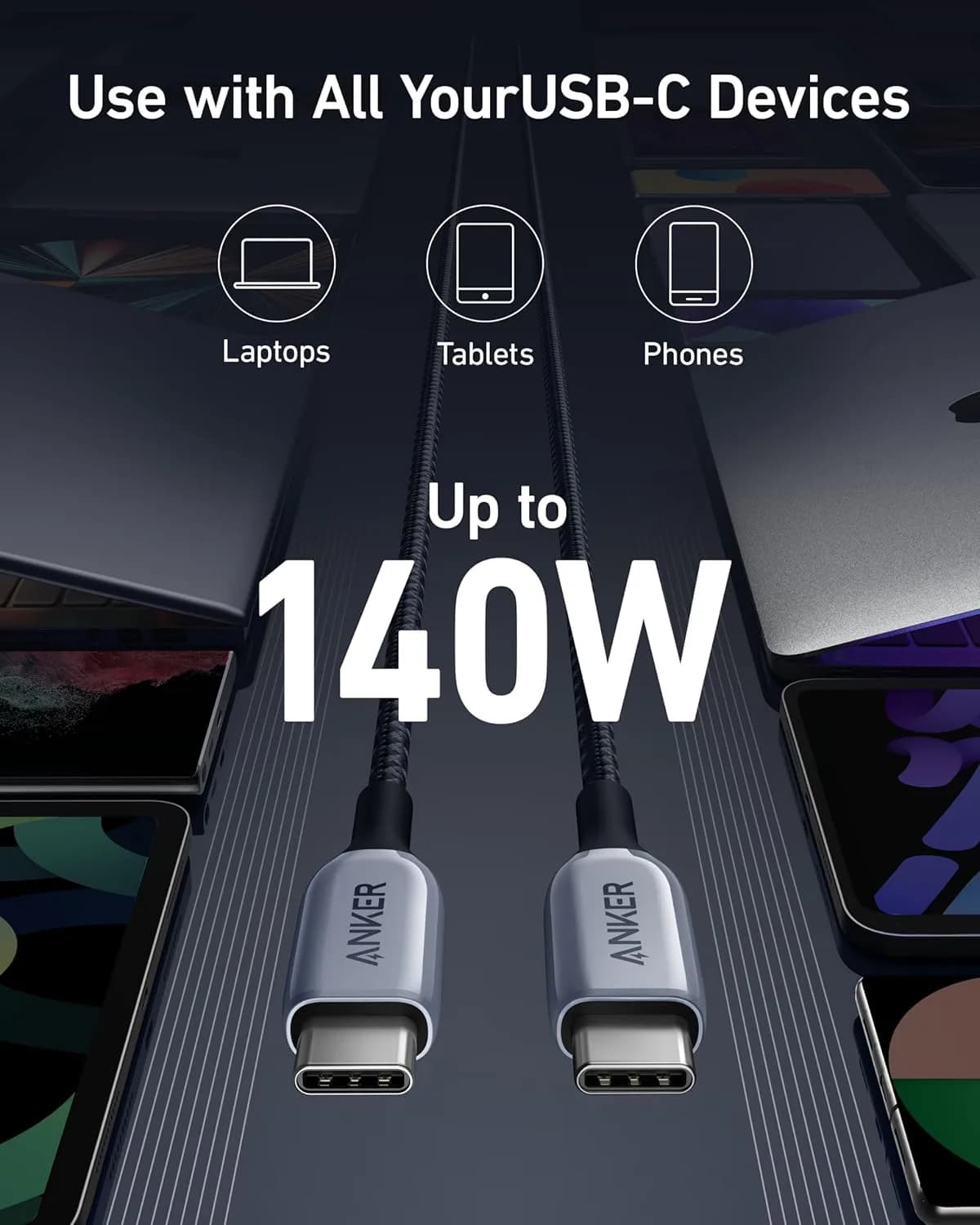 كيبل أنكر 765 من نوع USB-C إلي USB-C بقوة 140 واط 6 قدم 480 ميجابت في الثانية - صورة 4
