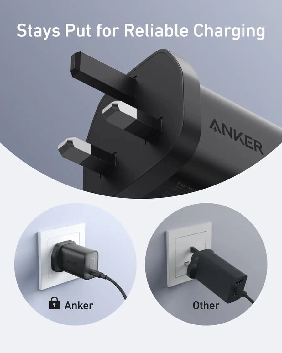 شاحن أنكر نانو 100 واط مع كيبل USB-C بطول 1.8 متر (6 قدم) | شحن فائق السرعة | ActiveShield™ 2.0 | أسود - صورة 4