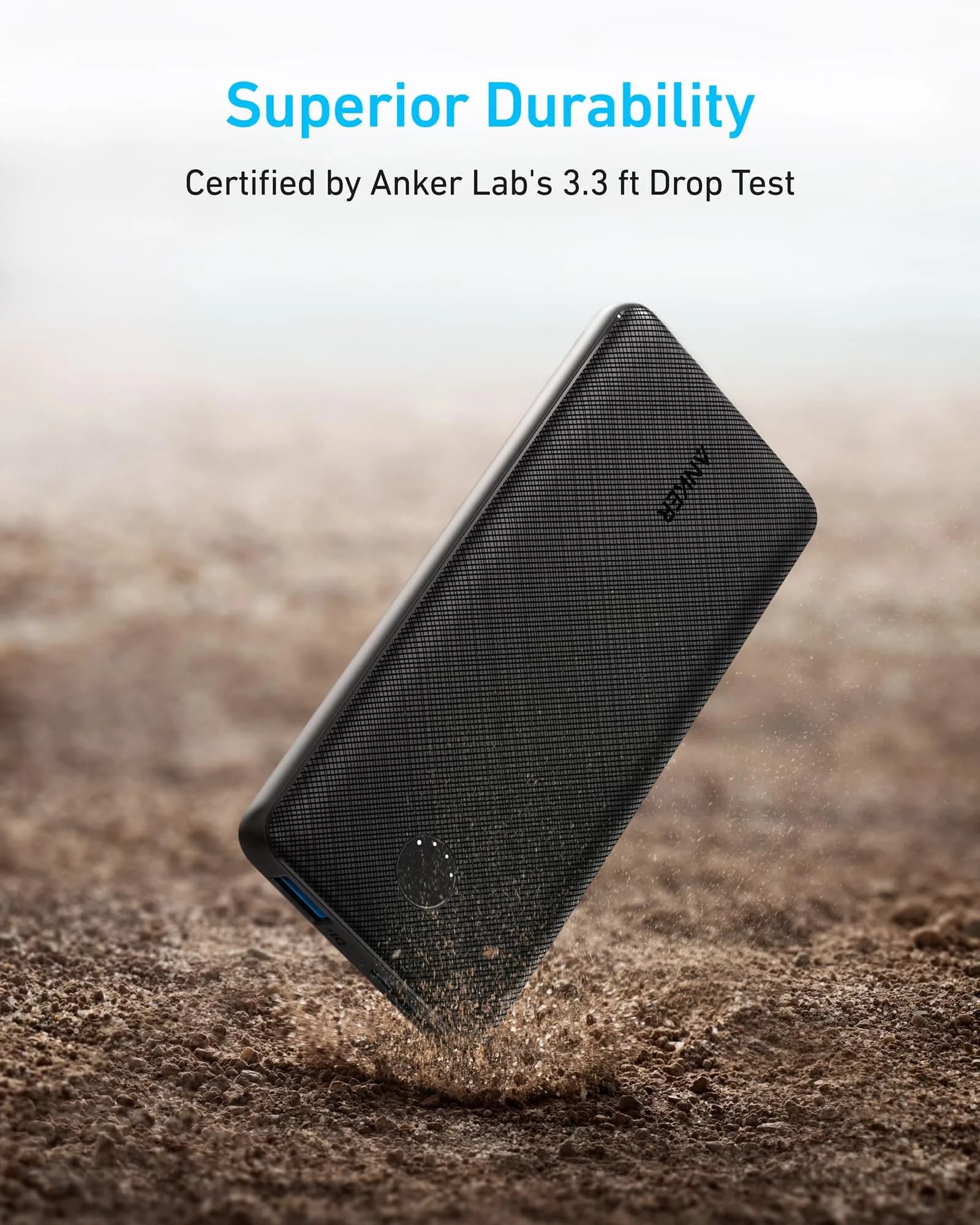 باور بانك من ANKER (سعة 10,000 مللي أمبير – قدرة 15 واط) – منفذ USB-A واحد / منفذ USB-C واحد / Micro USB | أسود - صورة 4