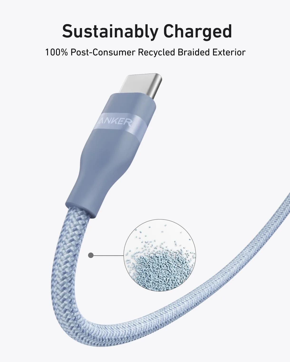 Anker USB-C to USB-C Cable 240W – Upcycled Braided, 0.9m (3ft), Fast Charging | Blue - Image 4