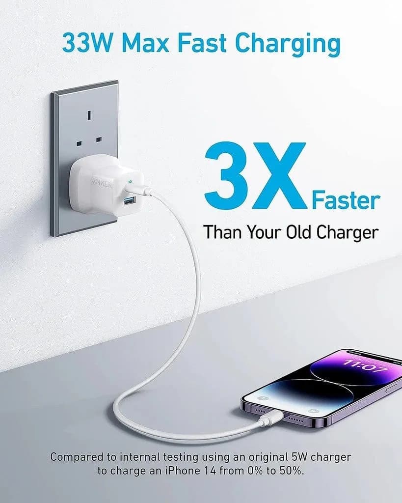 شاحن أنكر 323 بقدرة 33 واط مع كابل 310 USB-C إلى Lightning | أبيض - صورة 5