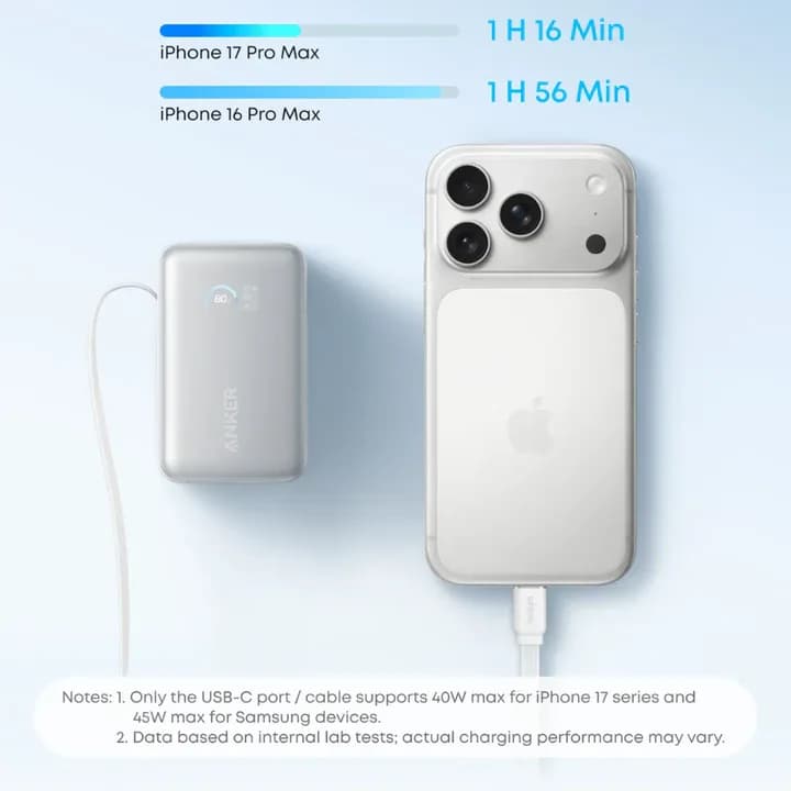 Anker Nano Power Bank 10,000mAh – 45W Fast Charging with Built-in USB-C Cable | White - Image 5