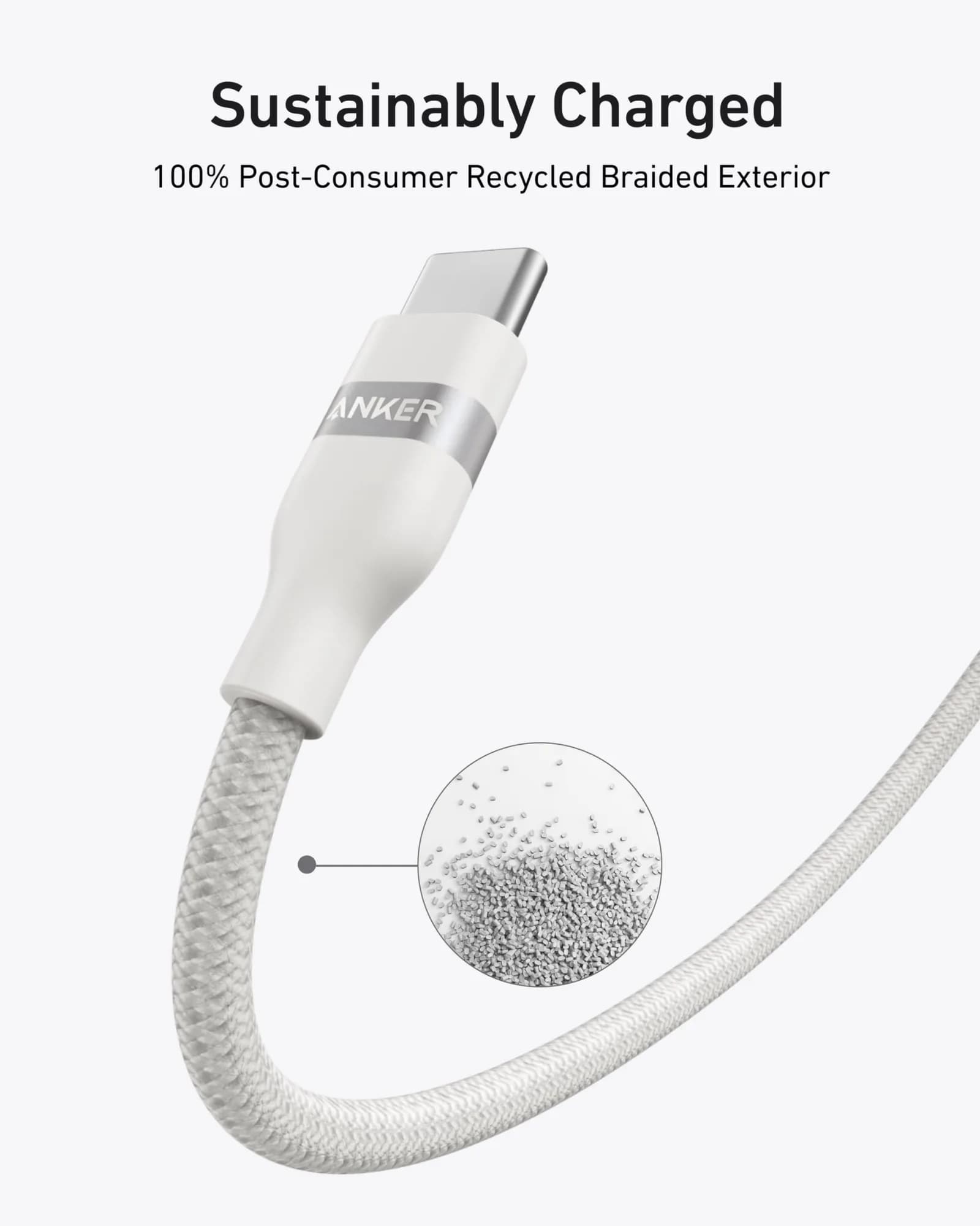 Anker USB-C to USB-C Cable 240W – Upcycled Braided, 0.9m (3ft), Fast Charging | White - Image 5