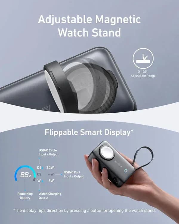 Anker MagGo Power Bank (10K, 35W, For Apple Watch, Built-In USB-C | Black - Image 6